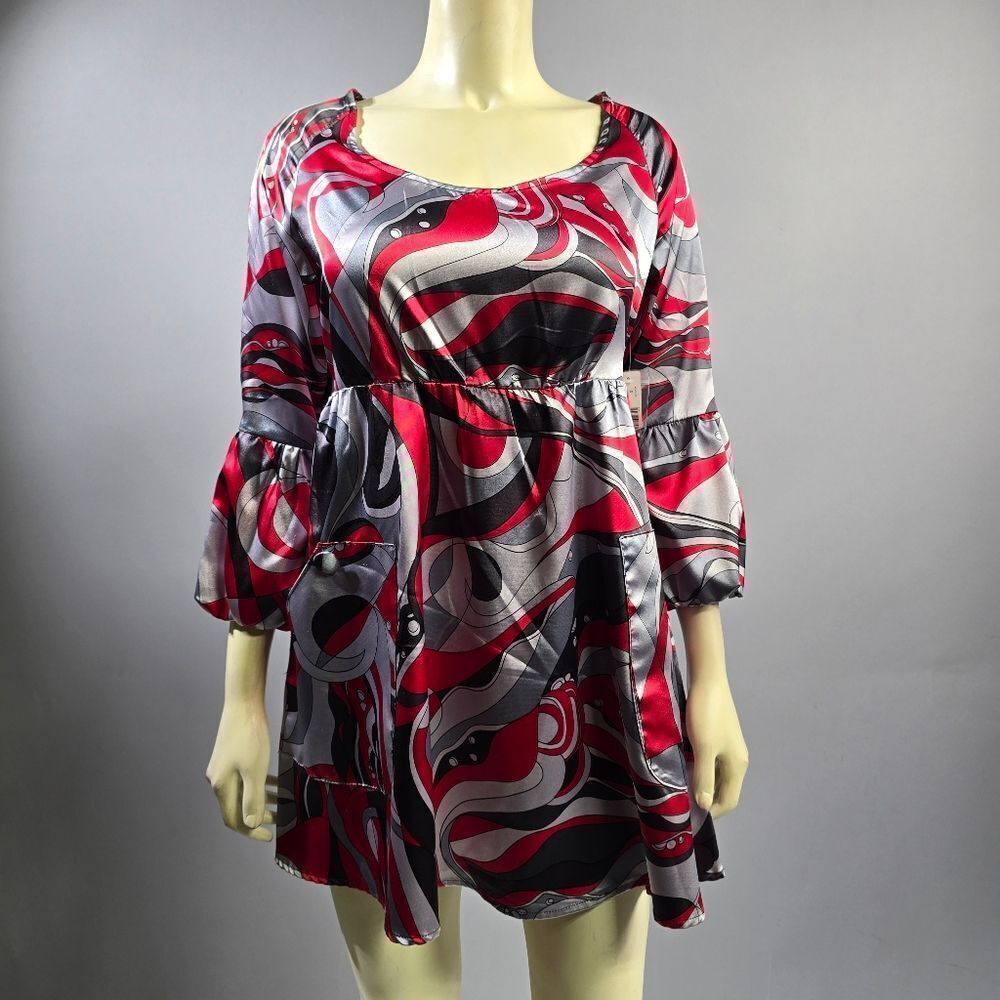 New Directions Red and Black Abstract Dress R7